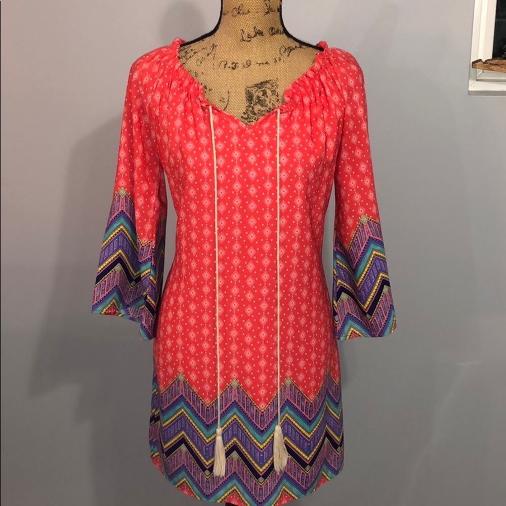 Pink Owl Tunic Dress Size Small Multicolored